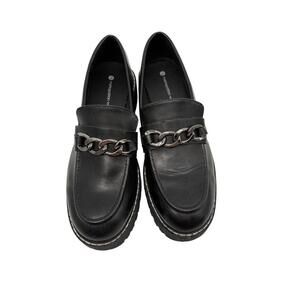Metropolitan View Loafers Womens 9M Black Chain Detail Slip On Modern Minimalist